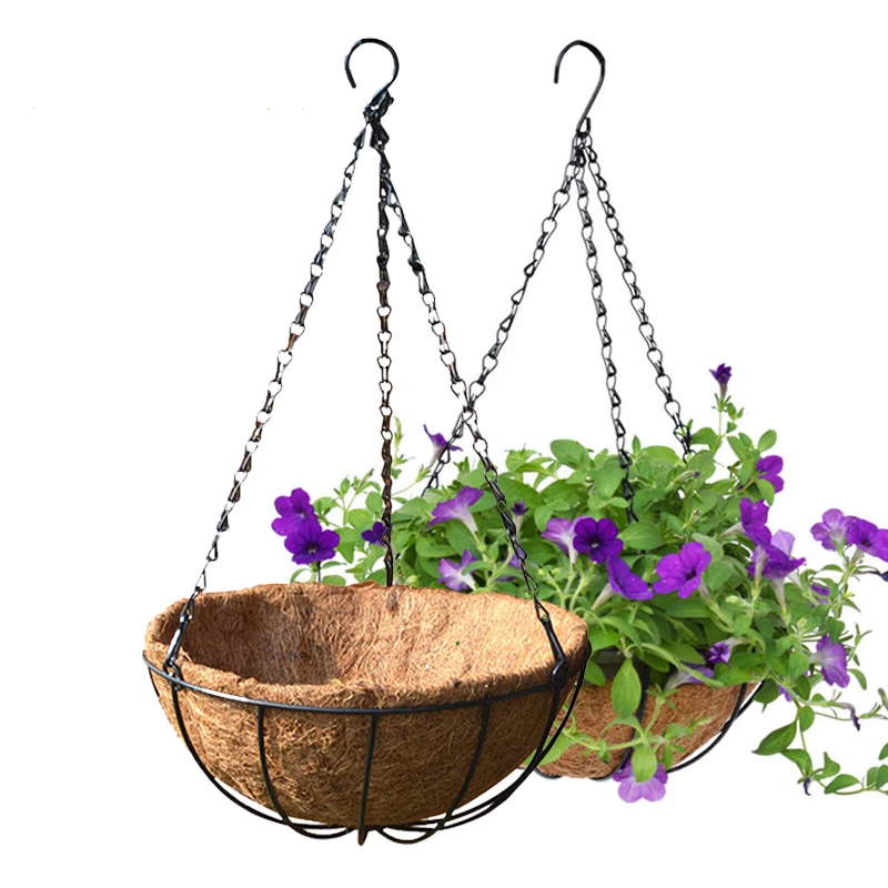 环保椰棕吊篮铁艺壁挂半壁花篮垂吊花篮架挂墙椰棕垫直径挂架简约