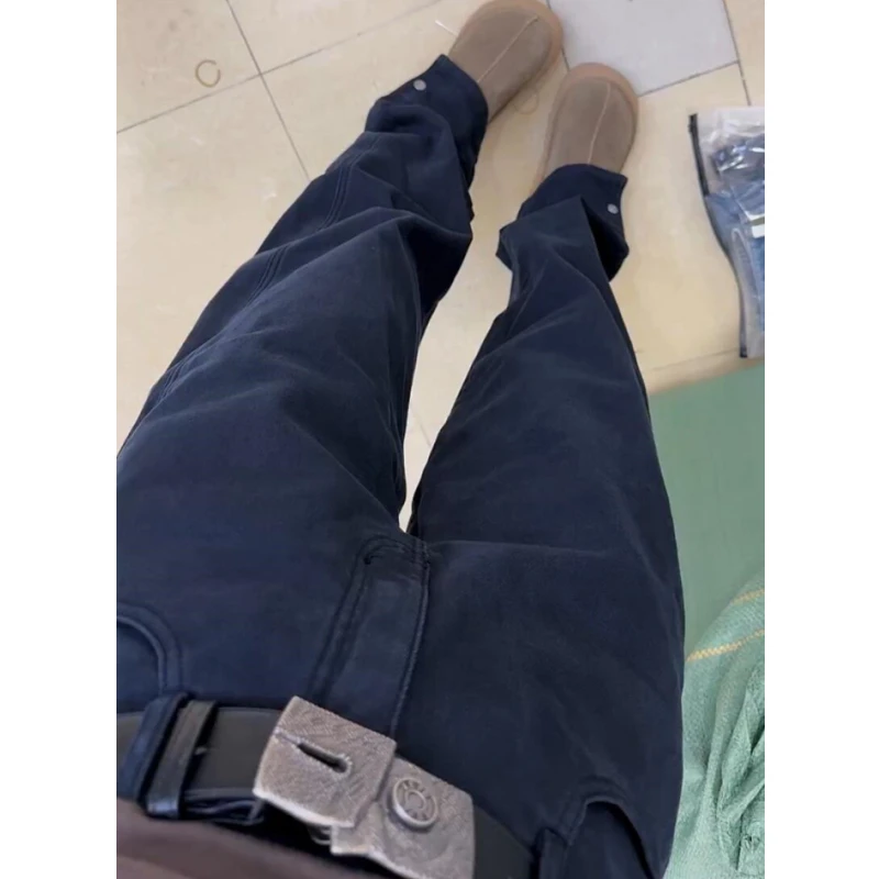 大码加绒加厚显瘦窄版阔腿牛仔裤女2025年早秋新款小个子直筒长裤