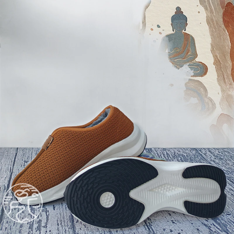 僧鞋冬季加绒和尚鞋二棉出家僧人一脚蹬防滑软底禅修鞋厚底居士鞋