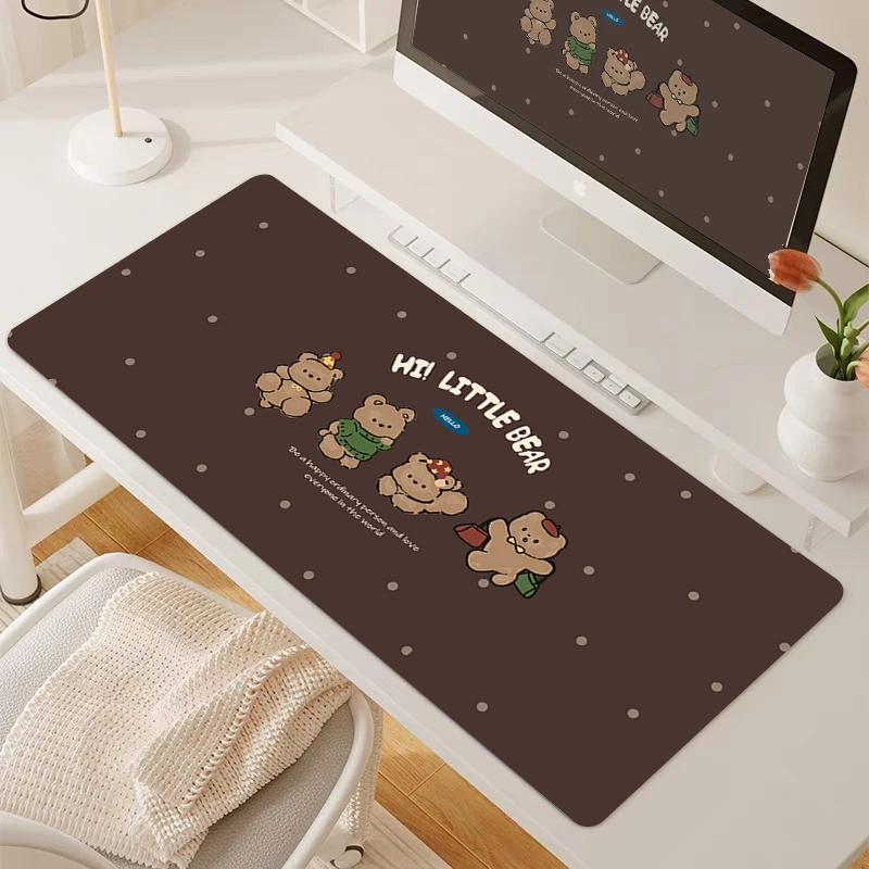 复古棕熊鼠标垫超大办公桌垫女生高颜值宿舍桌布电脑垫家用