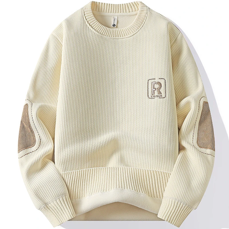 圆领卫衣男加绒加厚一体绒毛衣秋冬季保暖休闲毛线针织衫 7126-