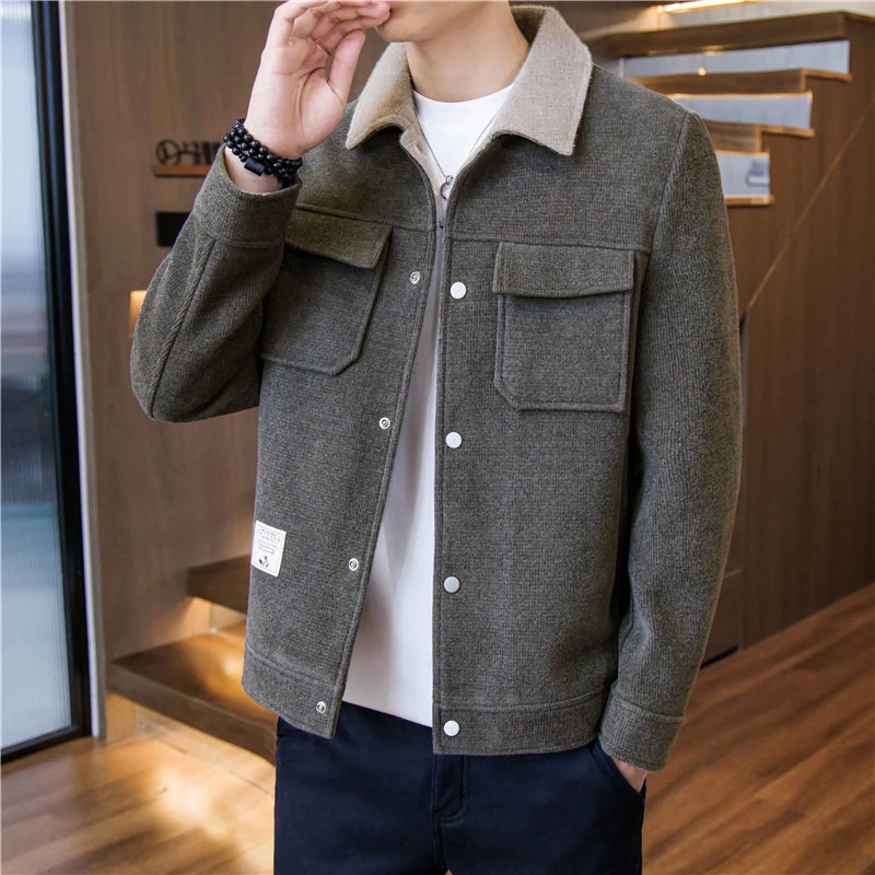 2024秋冬季男士轻奢拼色领呢子夹克潮流加帅气休闲男外套潮76115