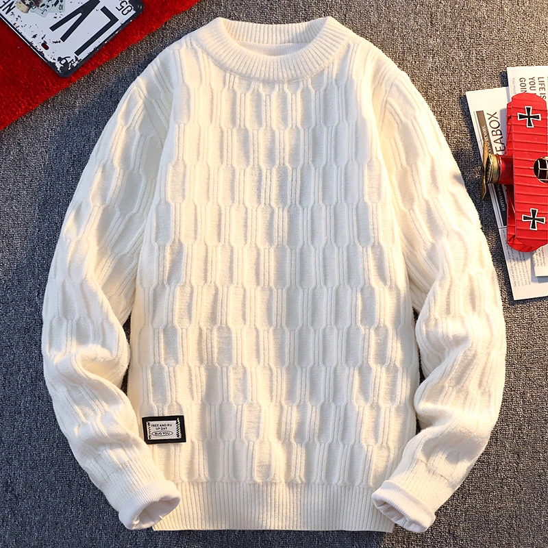 【高品质】舒适潮流秋冬条纹提花保暖毛衣针织长袖青少年男士M7801