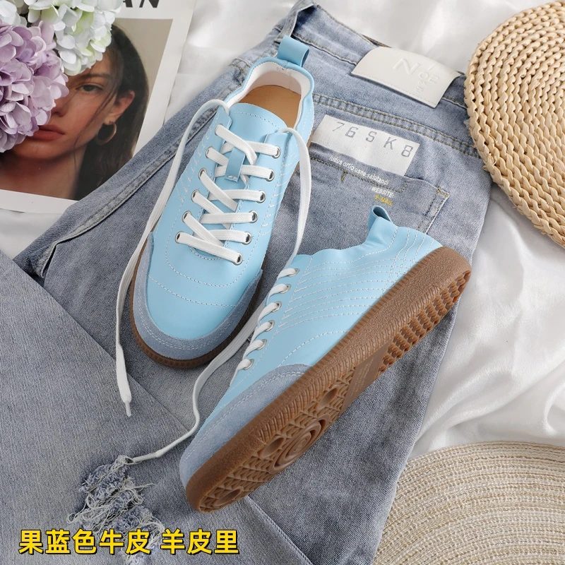 真皮平底休闲鞋2024秋冬新款女鞋复古板鞋