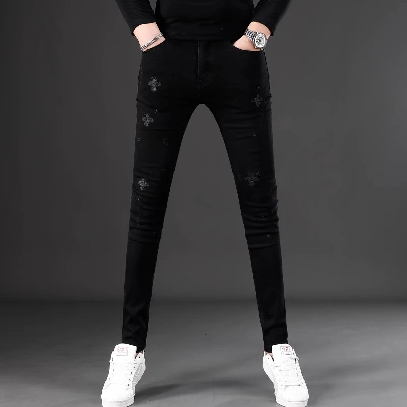 【MR.25】高端刺绣牛仔裤男秋季新款潮牌修身小脚裤弹力潮流休闲裤