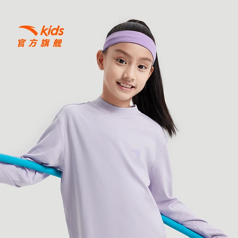 安踏儿童男女童长袖衫2025秋新款透气舒适亲肤青少年纯棉运动长袖