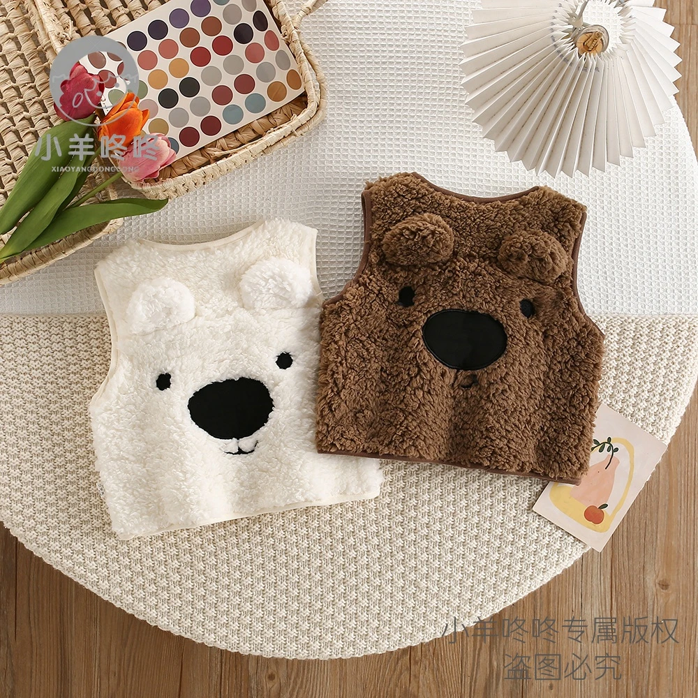 秋冬款新款加绒保暖萌趣小熊马甲外套宝宝衣服婴儿儿童衣服童装