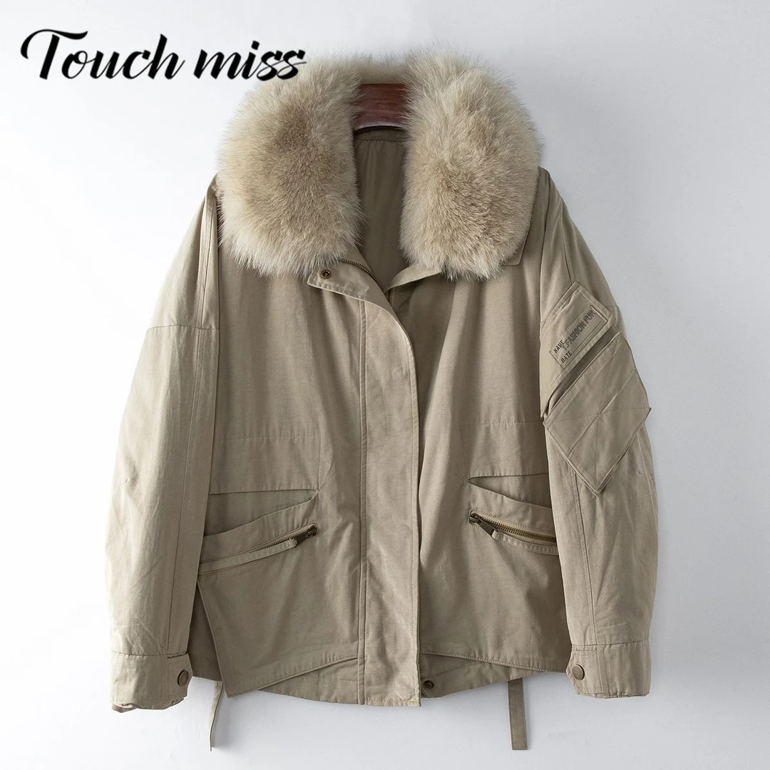 TOUCH MISS2024年狐狸毛领皮草外套女秋冬新款兔毛内胆休闲派克服