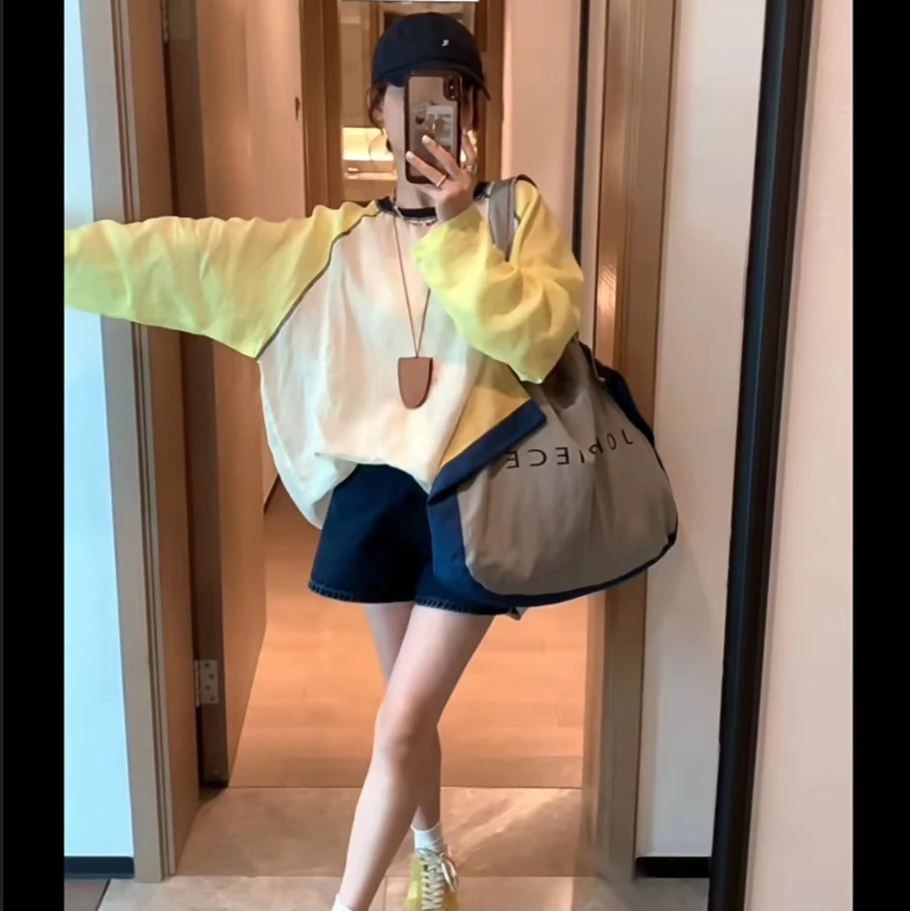 《柚子同款》ZJ夏季麻料拼接防晒长袖T恤3537