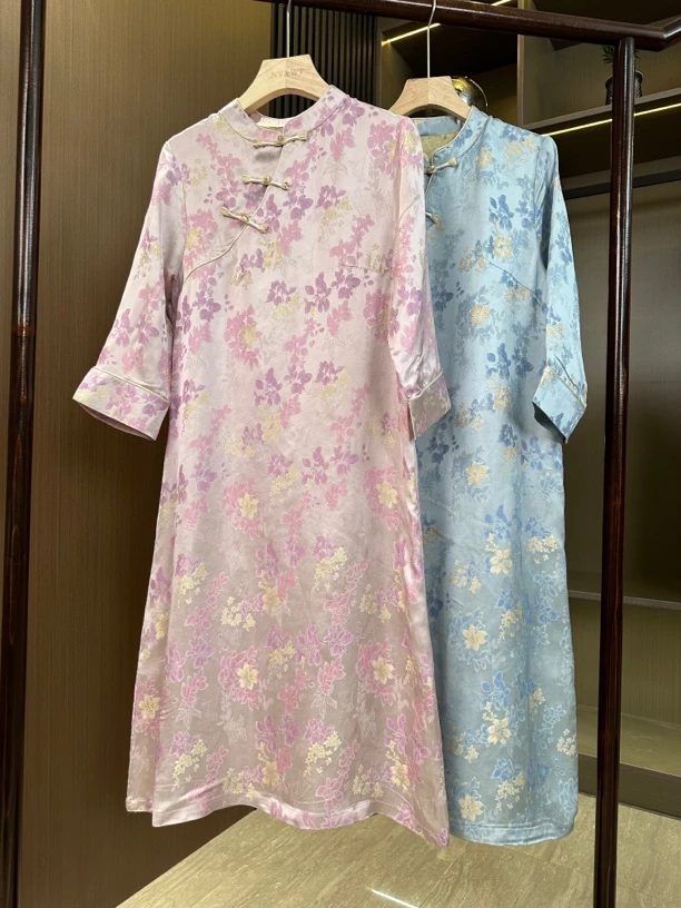 长相思 设计新中式国风2024夏季提花长款斜襟连衣裙