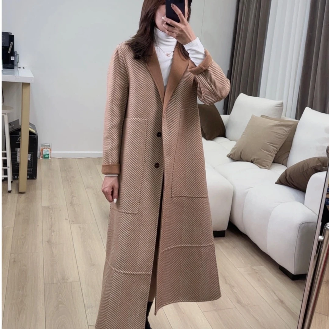 2024秋冬时尚百搭设计感显气质显瘦毛呢长款女大衣-CT18098