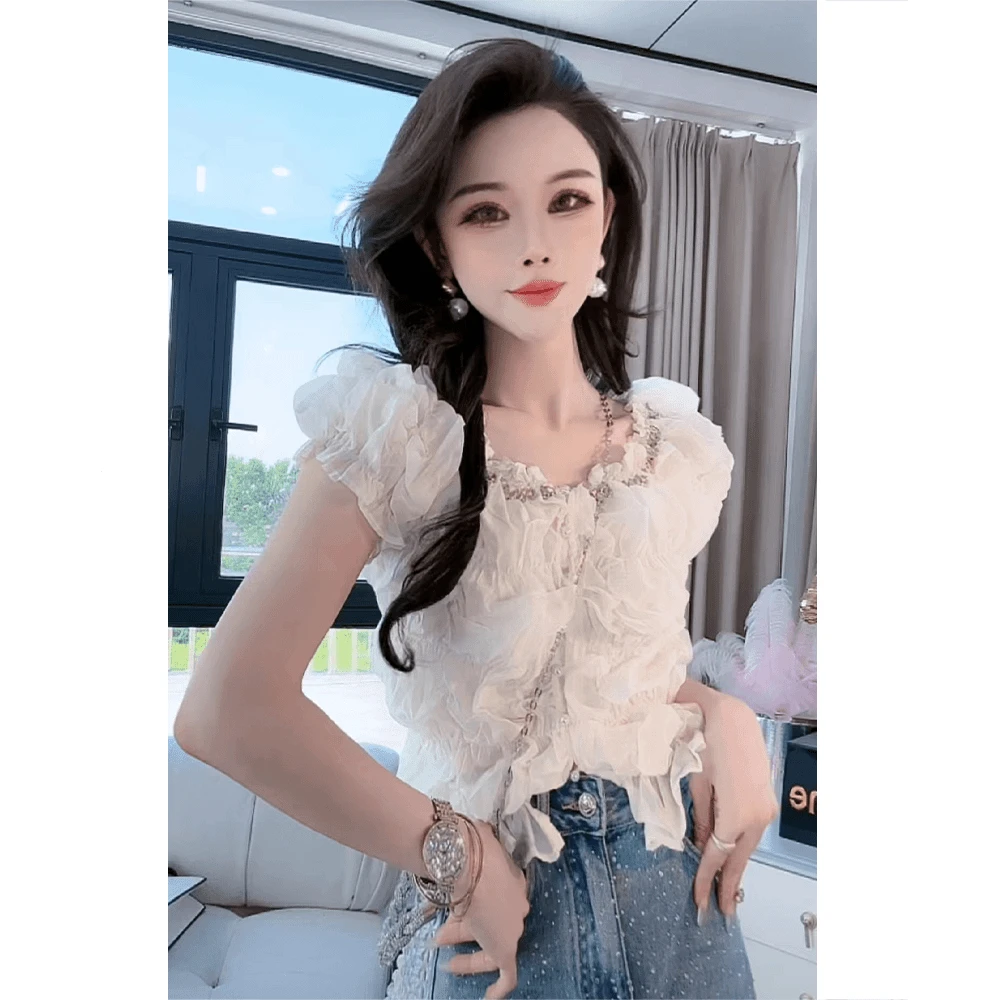 时尚上衣洋气气质提花短款法式甜美夏季上衣S1184