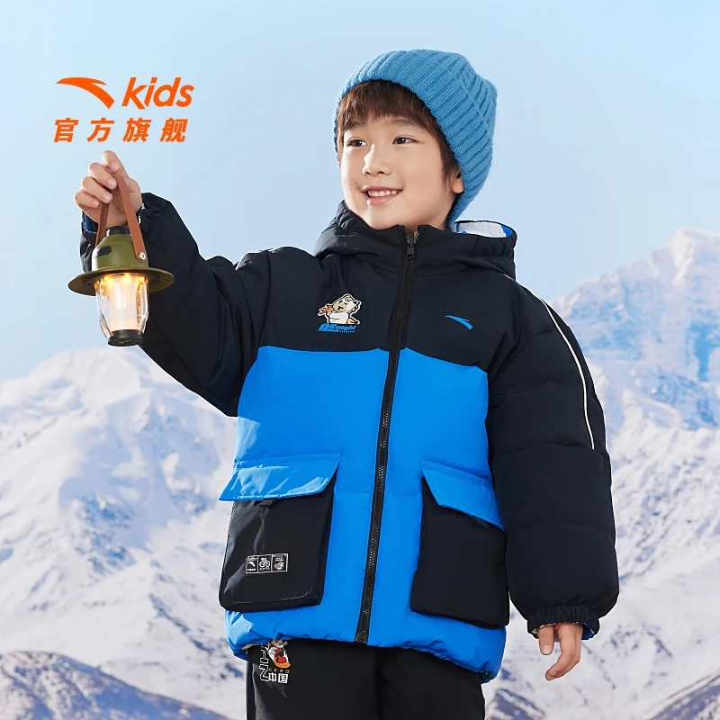 安踏儿童外套秋冬款加厚骑行系列保暖男小童双面穿泡泡羽绒服