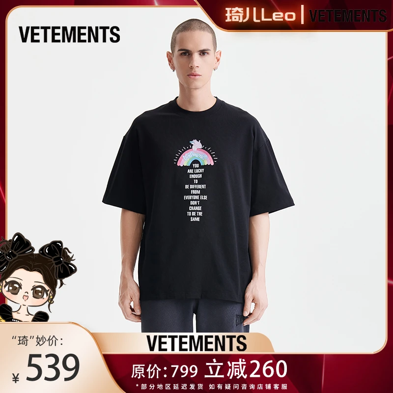 VETEMENTS新款时尚男士潮流印花短袖T恤情侣休闲宽松63552302DR