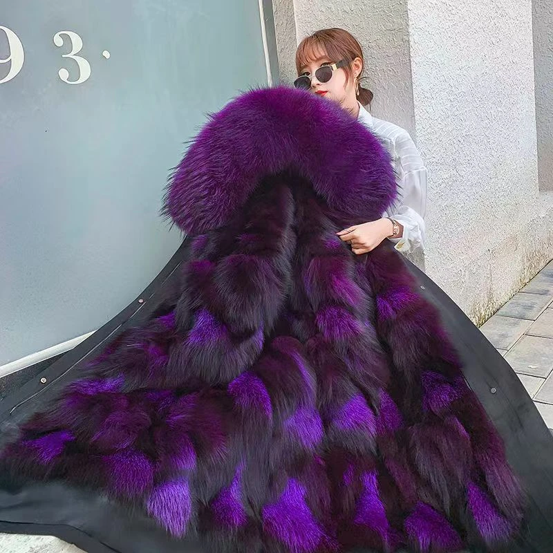 派克服女2022新款冬季派克大衣紫色内胆可拆卸中长款外套