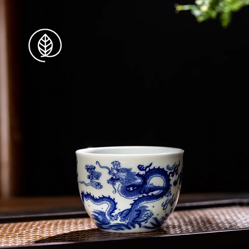景德镇复古青花龙纹主人杯家用陶瓷男女大号个人杯中式品茗杯客杯