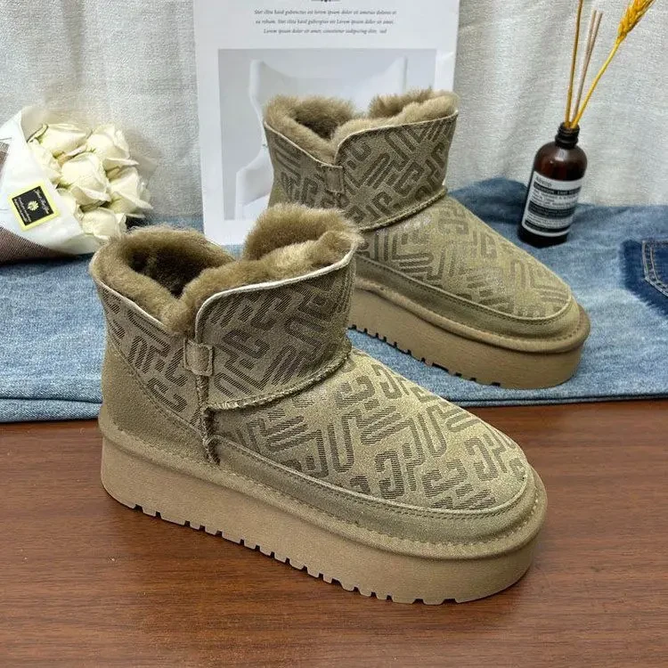 2【爆款热卖5】厚底雪地靴女加绒加厚棉鞋冬新款防滑短毛短筒靴子