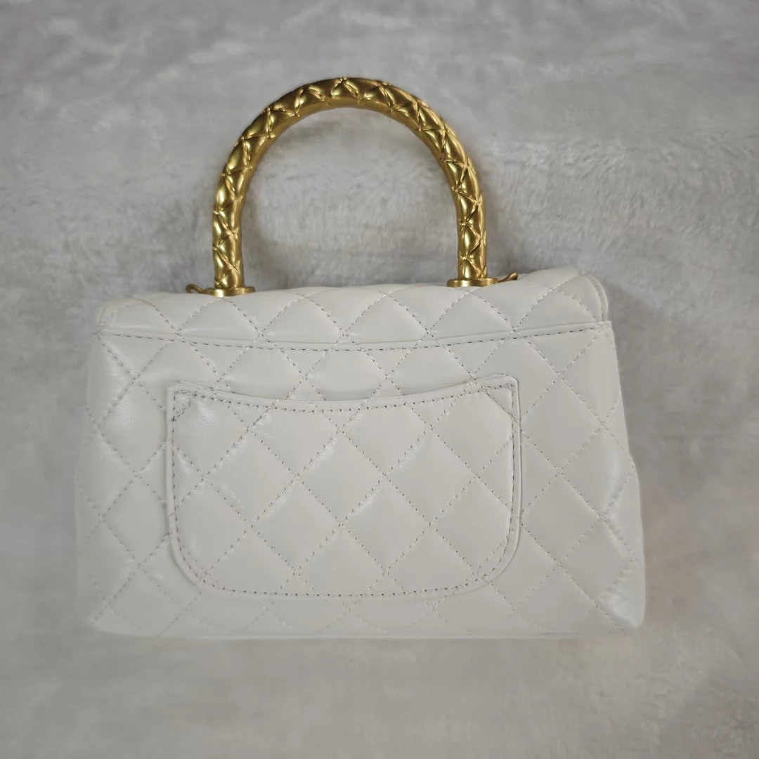 金属柄白色简约百搭复古手提斜挎包