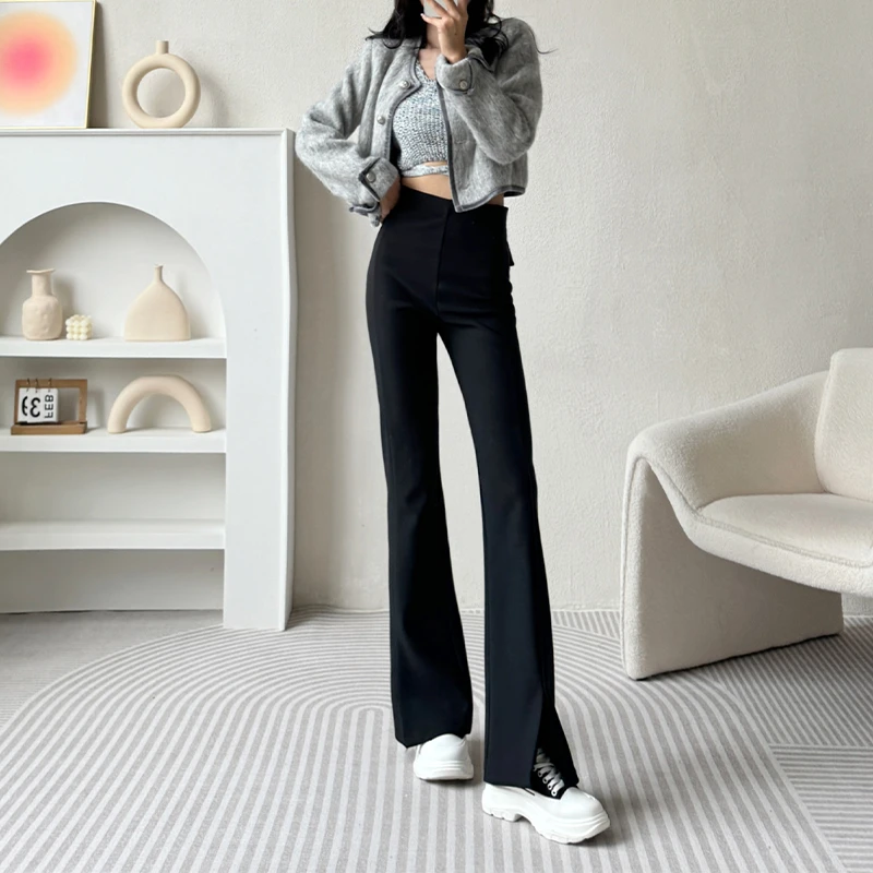 开叉拖地裤女喇叭高腰显瘦西装裤垂感修身百搭神裤垂感喇叭裤