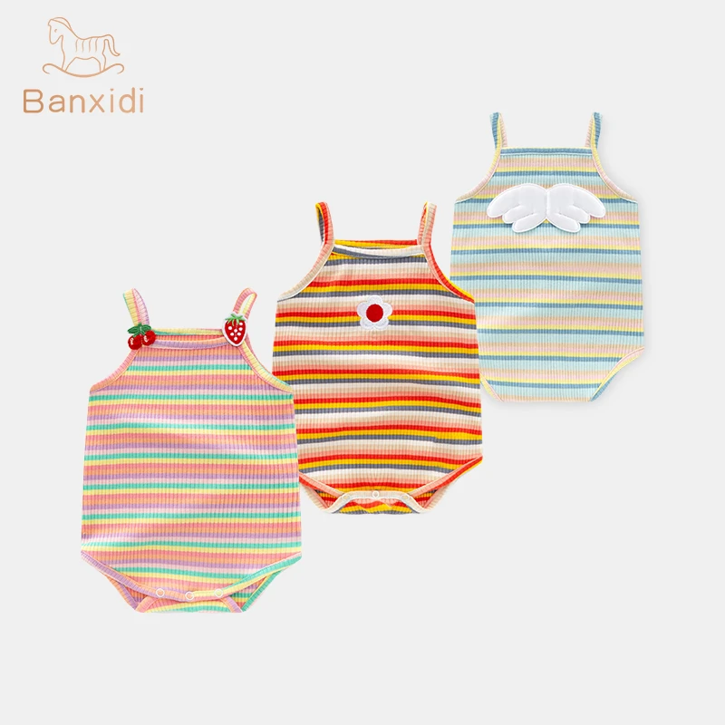 班喜迪婴儿夏装衣服薄款新生儿女宝宝连体衣超萌吊带可爱夏季哈衣