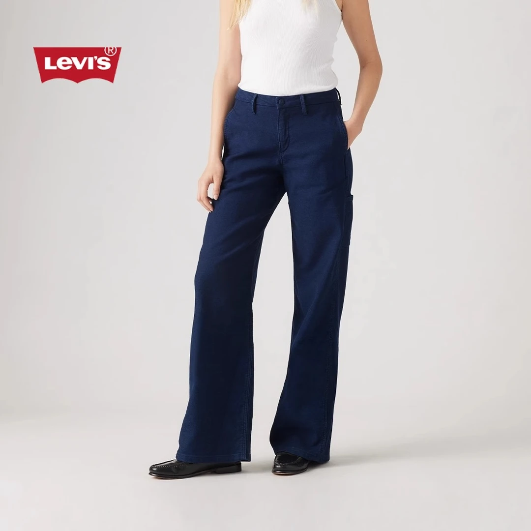 Levi's李维斯女士STRAIGHT美式复古腿侧插袋设计宽松阔腿牛仔长裤