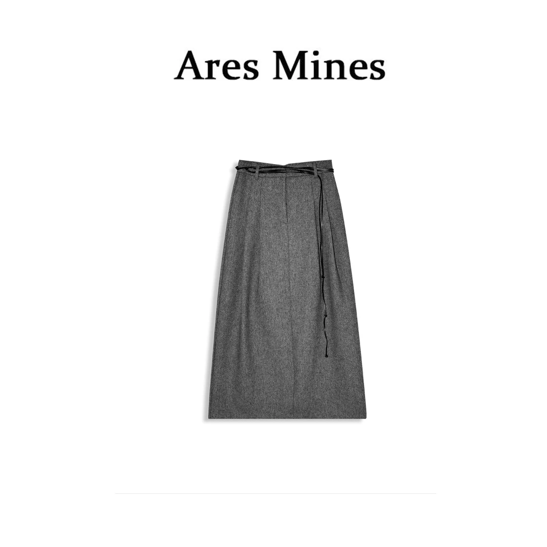 【盛朗熙Ares Mines】个性小众 秋冬系带设计复古感A字半裙
