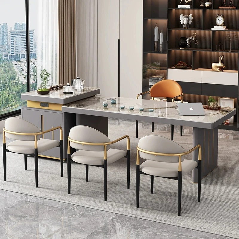 轻奢岩板岛台茶桌一体现代多功能泡茶台办公室家用茶桌椅组合套装