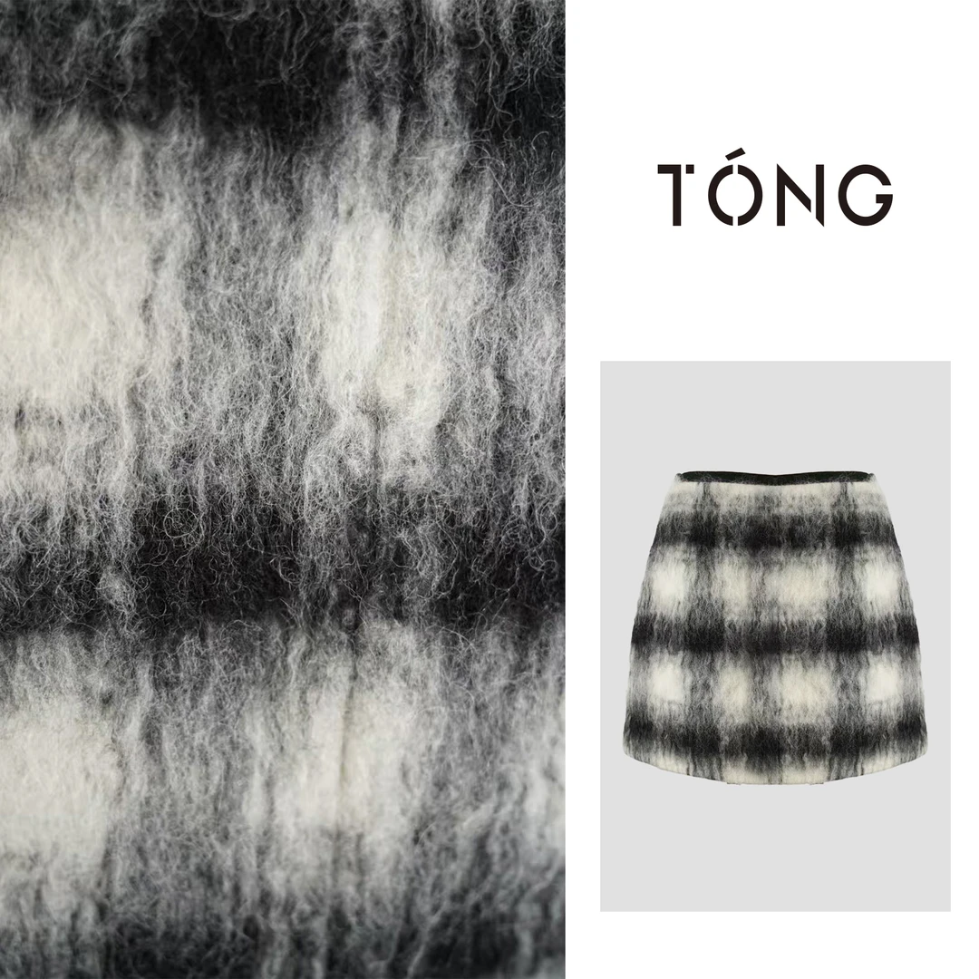 【黑白格】羊毛+羊驼毛新款时尚黑白格半身裙 GQ043