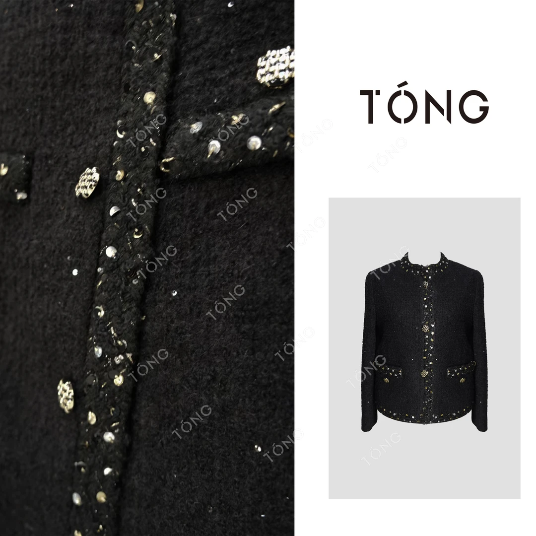 【夜幕】绵羊毛+羊驼毛黑闪奢感钉珠开衫短外套 GW102