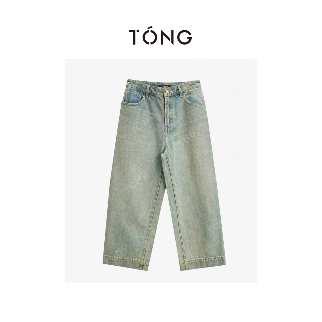 TONG【废土美学】奥地利进口面料巴+原配方洗水阔腿牛仔裤 GX1322