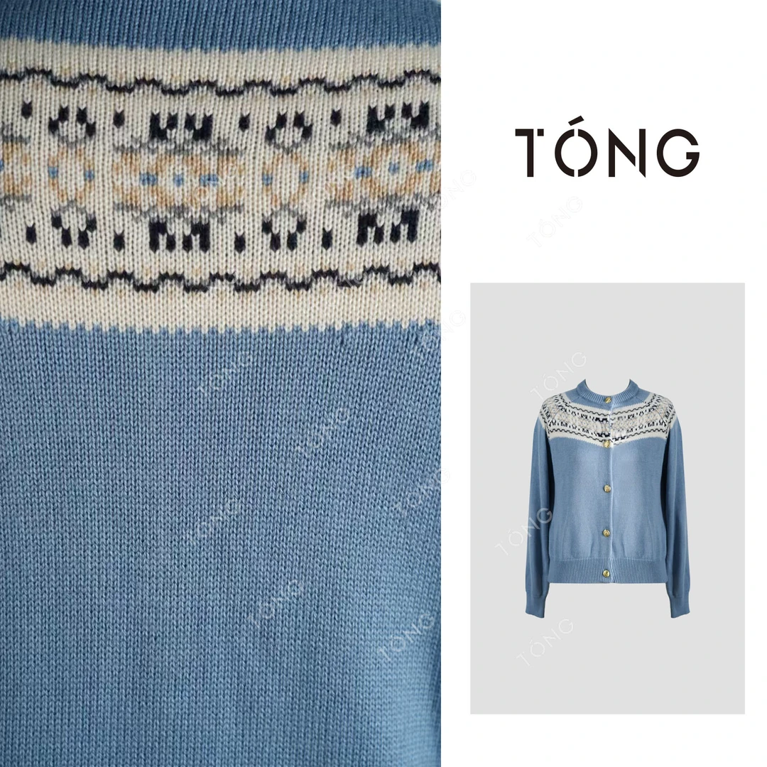 【费尔岛】100羊毛秋上新撞色插肩圆领开衫 GM019