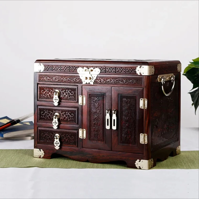 实木首饰盒带锁酸枝木多层复古婚嫁盒红木中式礼物百年好合首饰盒