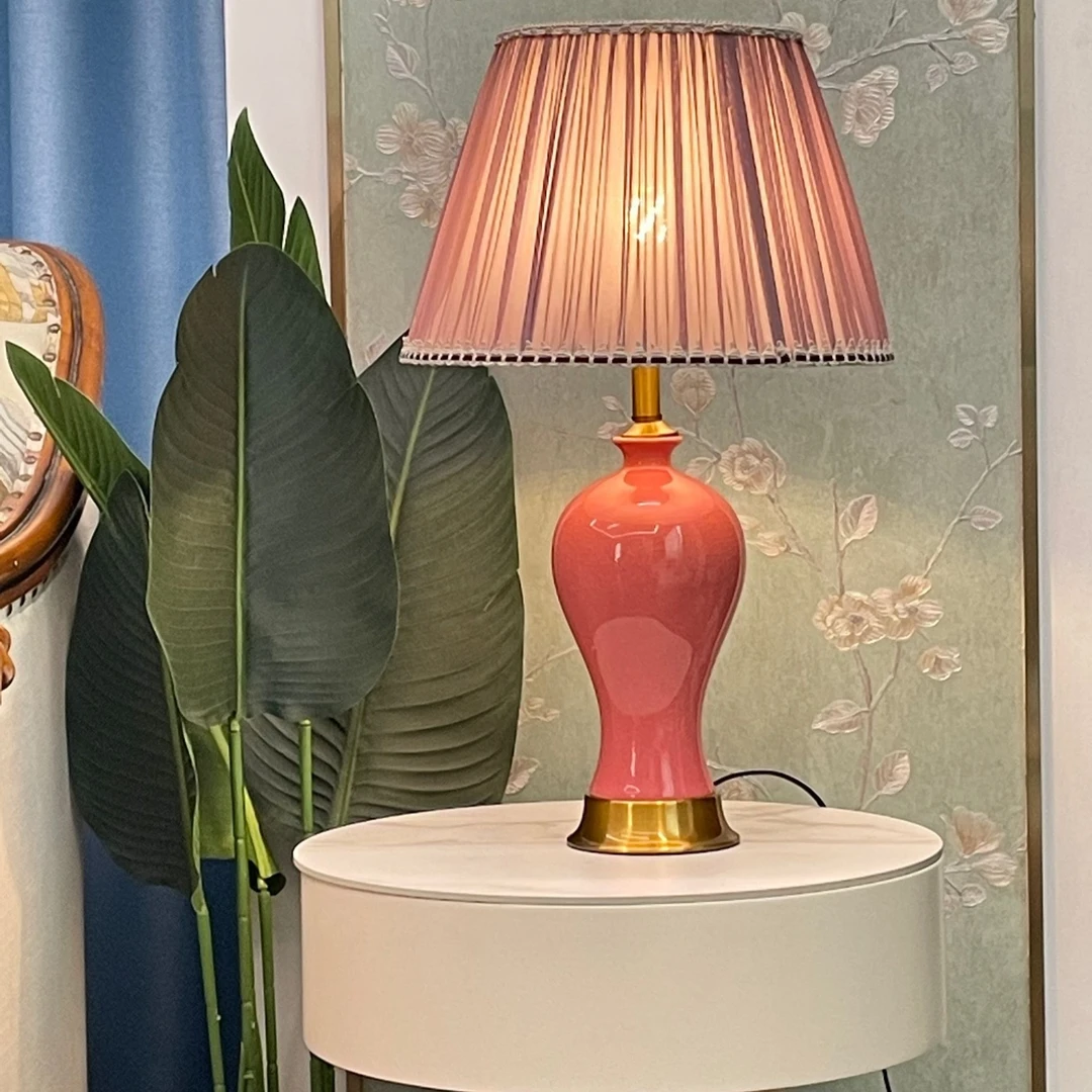 景德镇粉色婚房陶瓷台灯美式卧室床头灯温馨浪漫客厅中式简约欧式