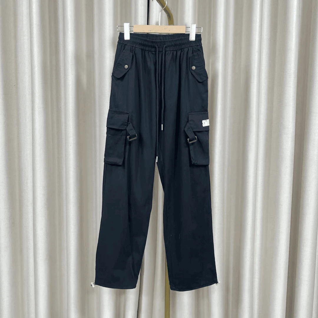 C1372美式工装裤秋高腰休闲裤宽松运动冲锋裤灰色阔腿长裤X462