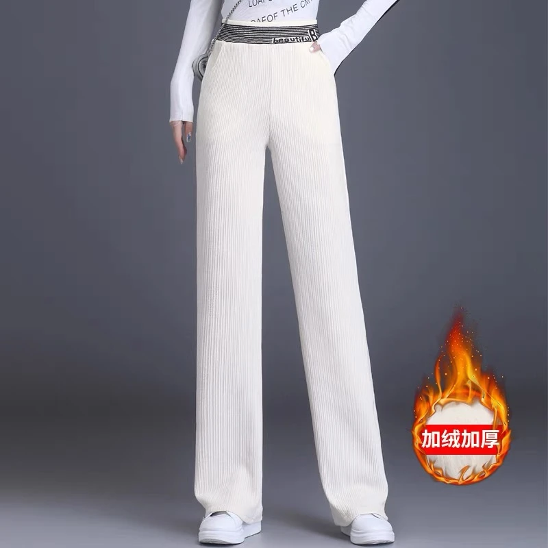 G4456欧棉绒阔腿裤秋冬高腰垂坠感加绒加厚灯芯绒休闲直筒裤W1456