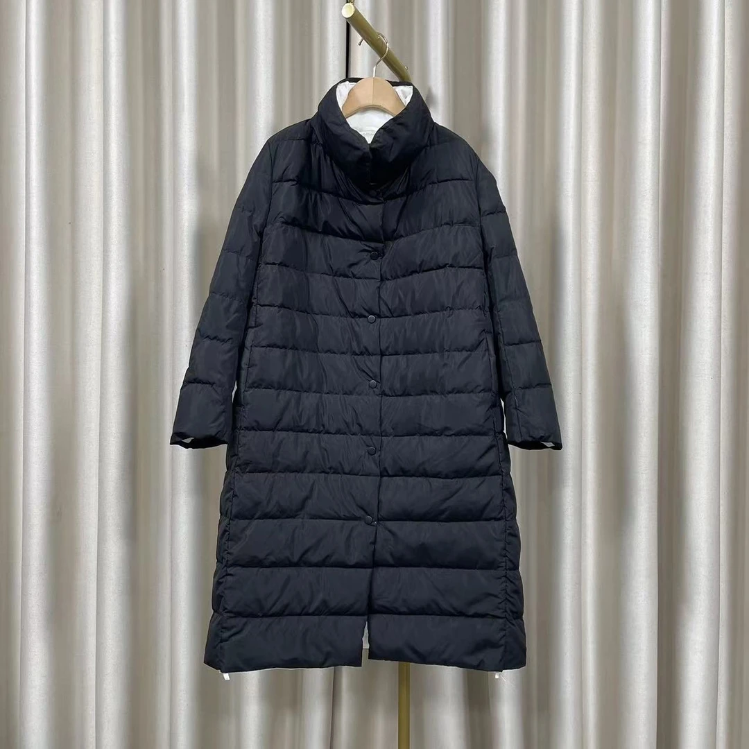 Z064小众2024年秋冬新款轻薄羽绒服女中长款立领90绒外套