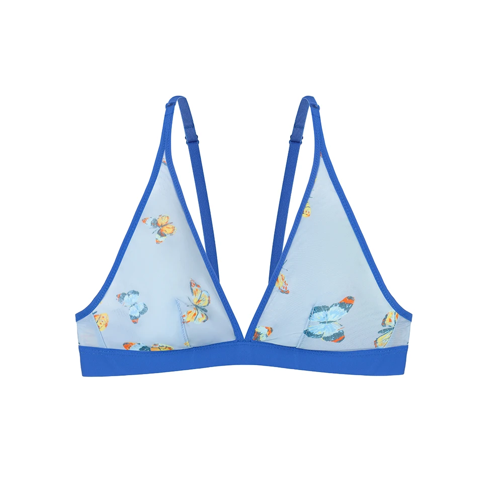 夏季大胸显小无杯垫无钢圈文胸网纱无痕性感大码内衣大三角杯