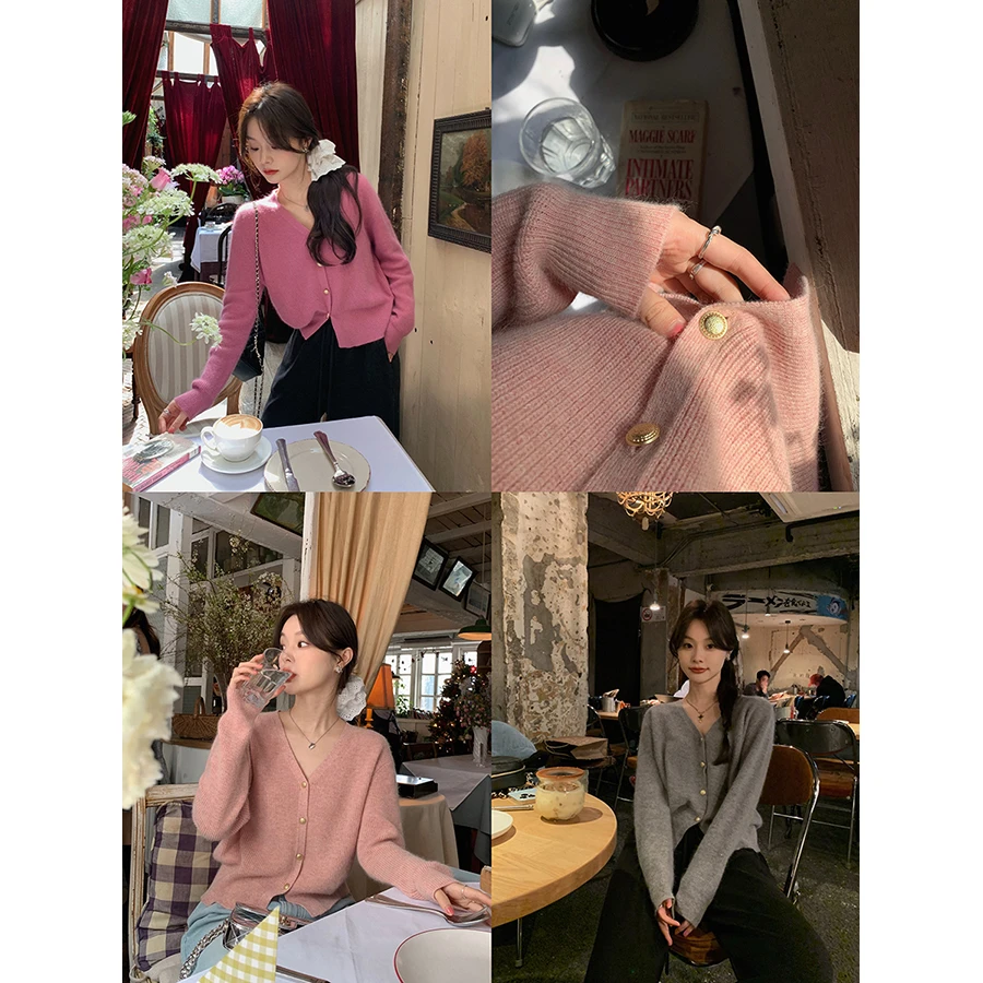 张贝贝 安哥拉兔毛 开模定制金属扣 松弛感针织开衫