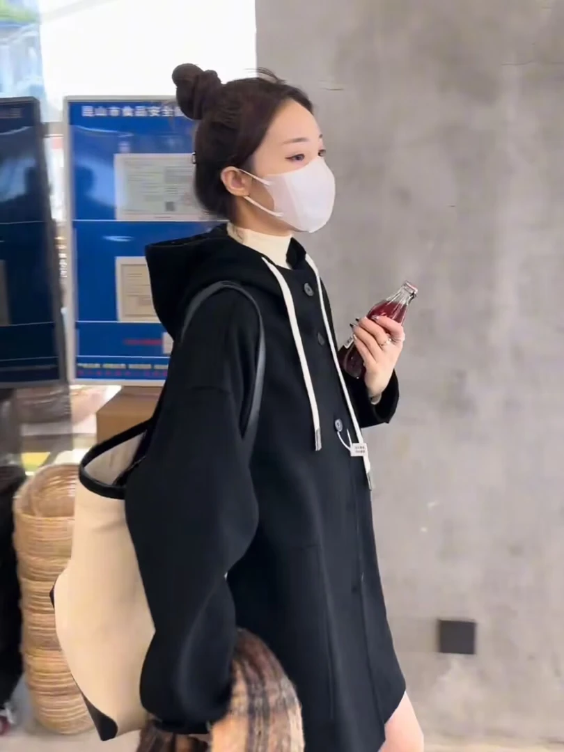 2024新款反季双面呢大衣连帽抽绳宽松百搭双面羊毛呢子大衣女mc85