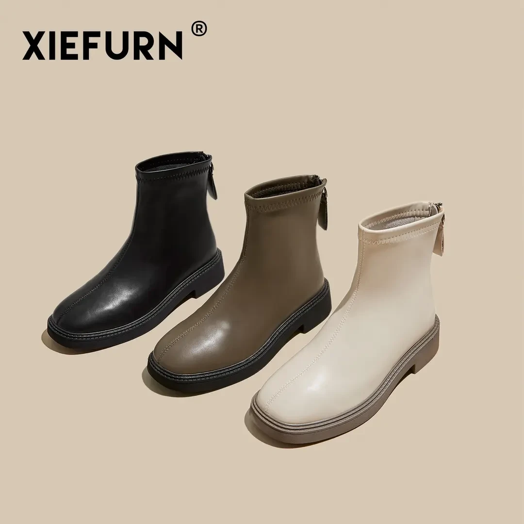 XIEFURN/鞋夫人瘦瘦靴粗跟韩版小个子显高时尚百搭马丁7570-1短靴