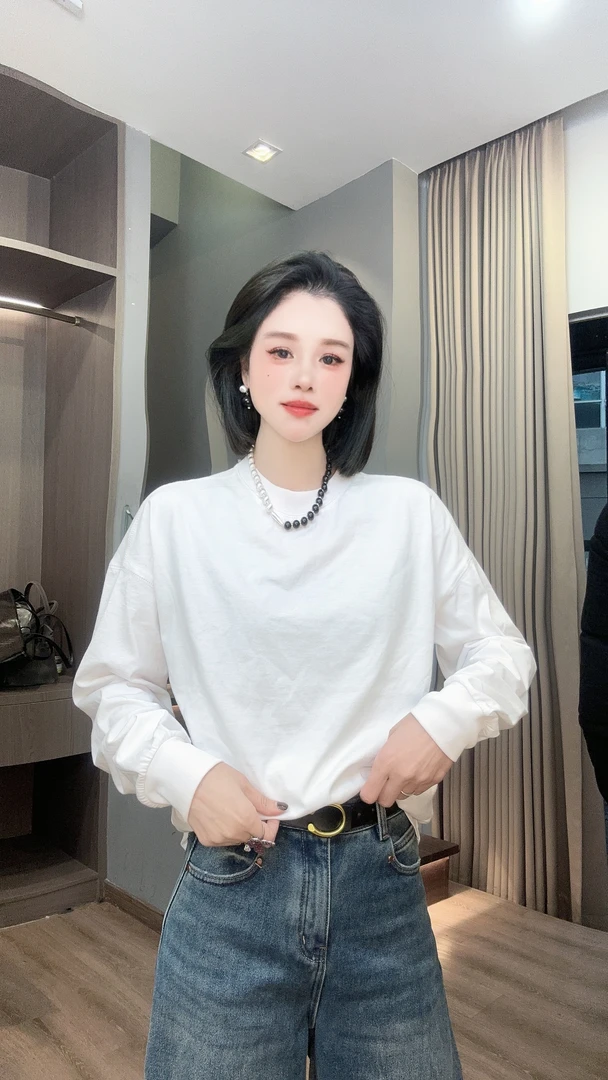 【YUAN JIE】欧货时尚设计感纯色百搭显瘦套头T恤上衣女