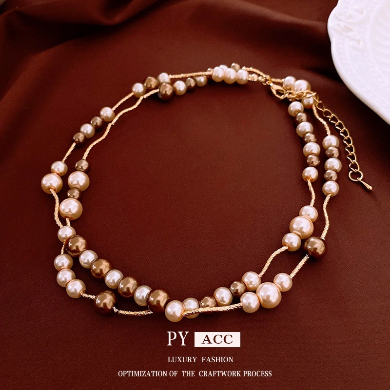 钛钢仿珍珠项链 施家珍珠秋冬美拉德项链毛衣链【208】编织气质优雅