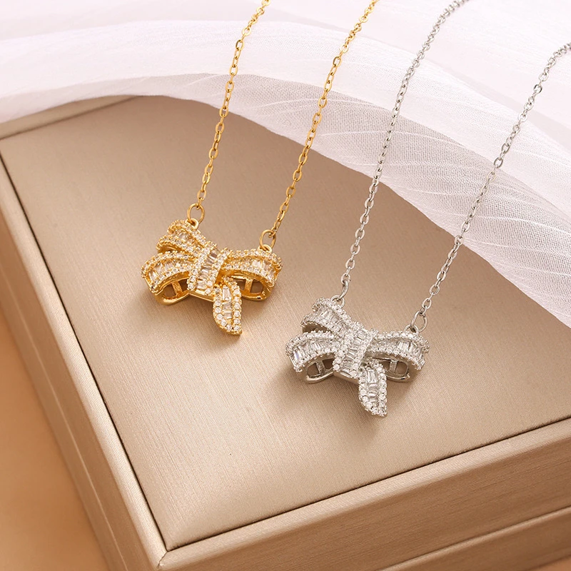 钛钢仿珍珠项链 不掉色蝴蝶结项链【241】轻奢精致时尚设计感百搭