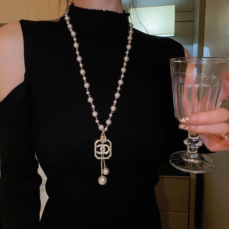 钛钢仿珍珠项链 毛衣链秋冬百搭项链女长款小香风【705】