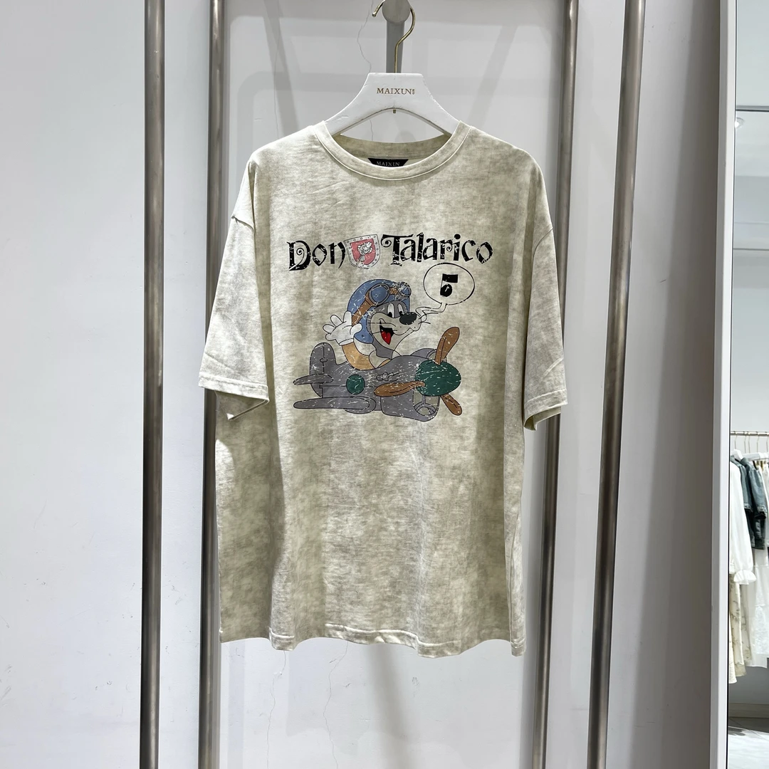 麦寻2024春季新款【专柜正品】TXSFQ137卡通印花圆领短袖T恤大版T