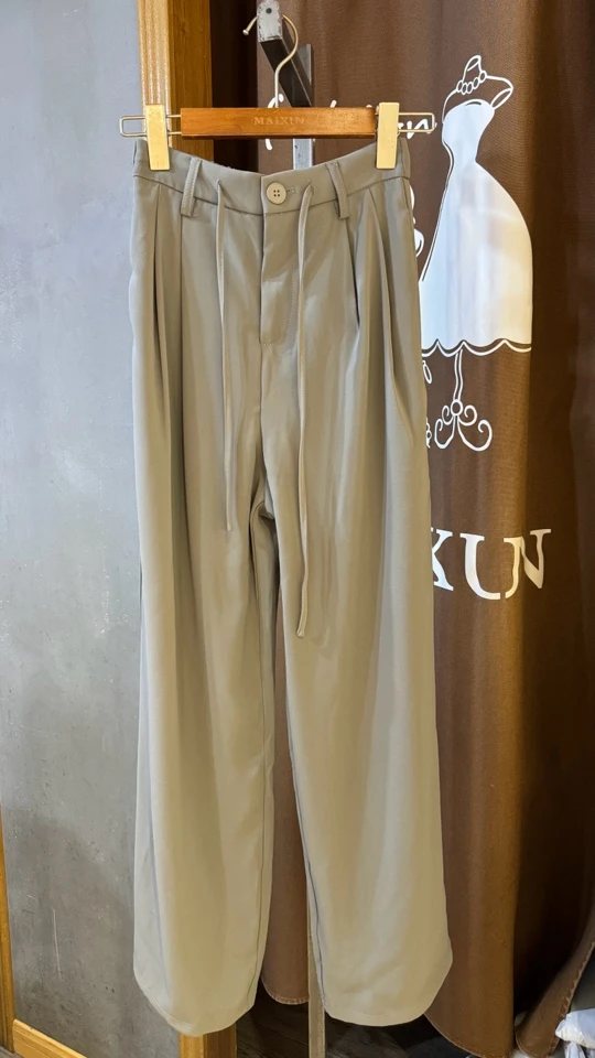 麦寻女装抽绳设计感西装休闲裤女秋季2024新款简约高腰垂感直筒裤