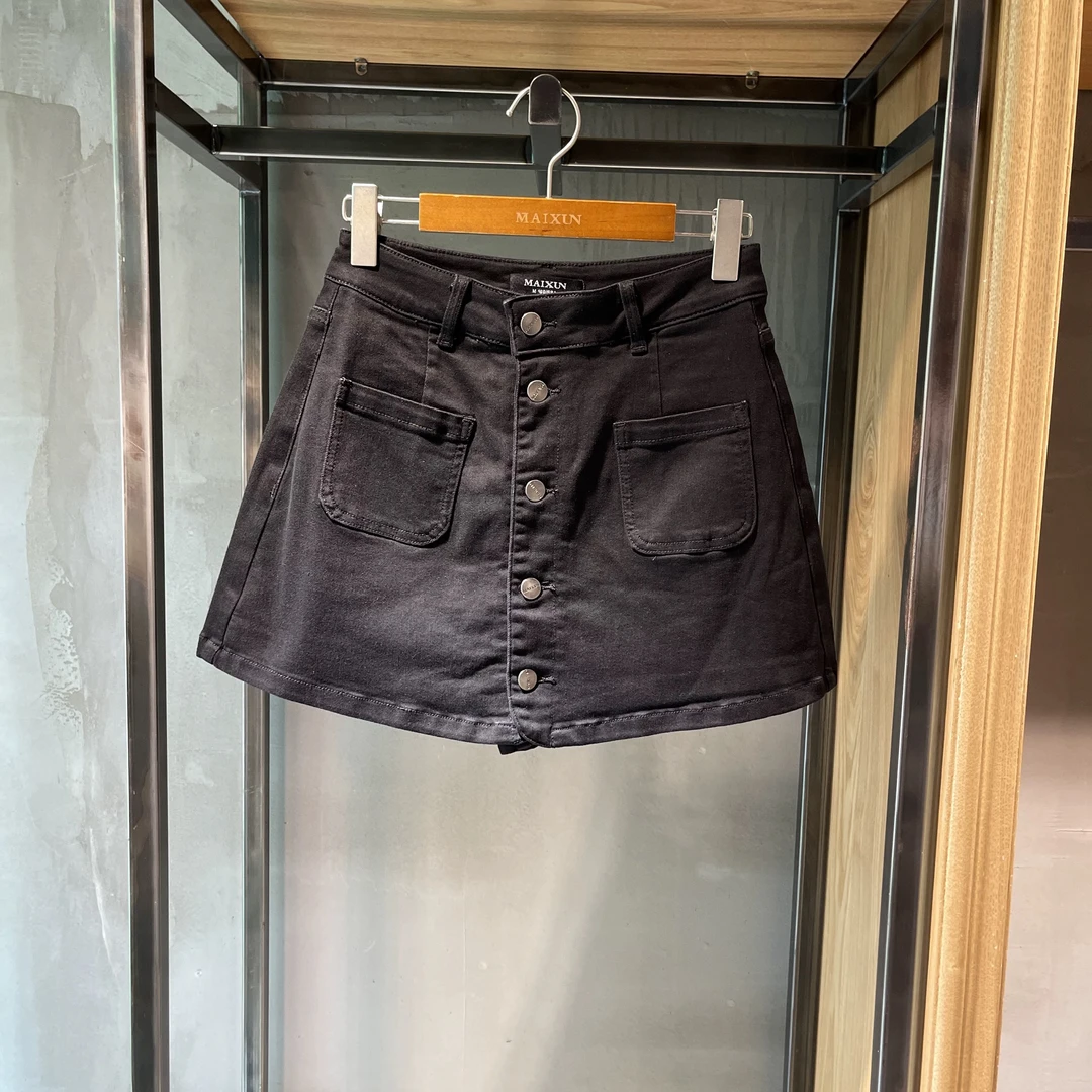 麦寻2024夏季新款【专柜正品】KSAFQ005黑色高腰辣妹百搭A版裤裙