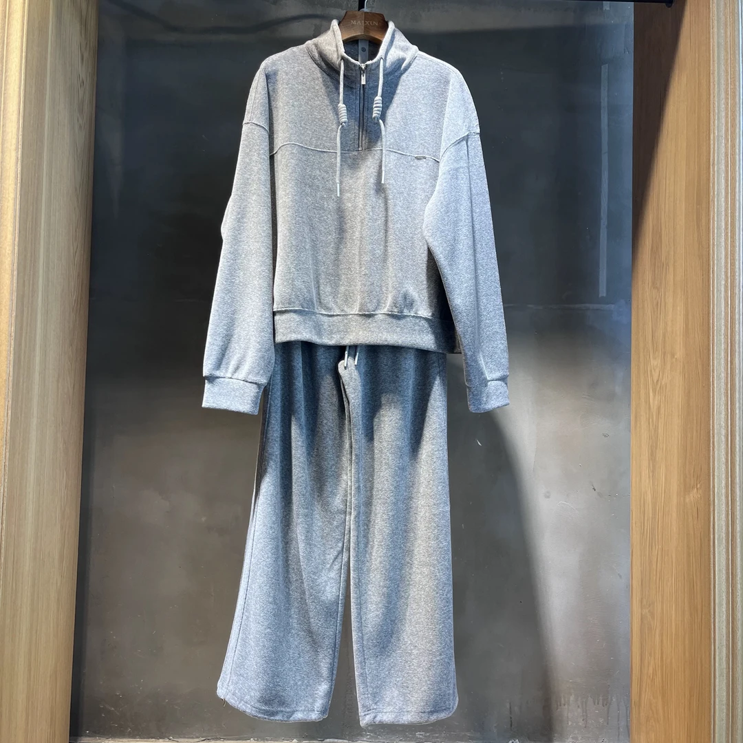 麦寻冬季新款TZKLQ001灰色长袖卫衣松紧阔腿裤两件套时尚休闲百搭