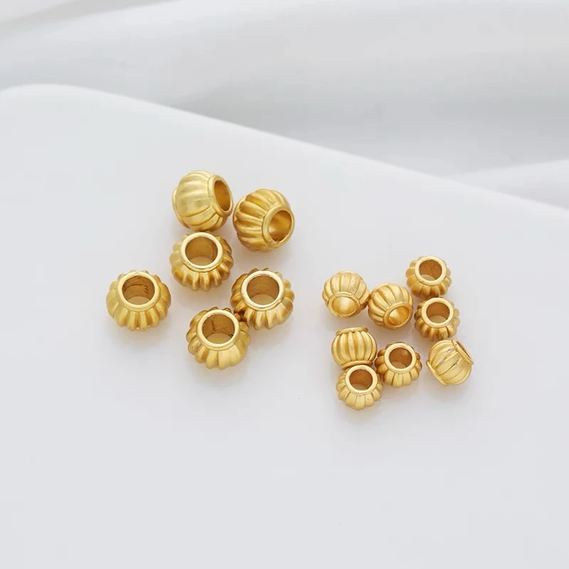 18k包金保色哑金大孔灯笼珠8mm通孔隔珠手工配珠饰品