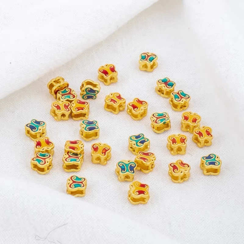 18K包金保色哑金滴油蝴蝶隔珠5*5mmdiy手链饰品散珠